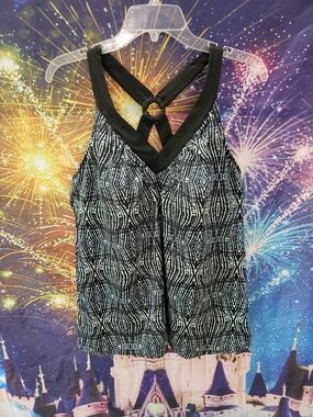 Caribbean Joe Black and Aqua Swim Tankini Top